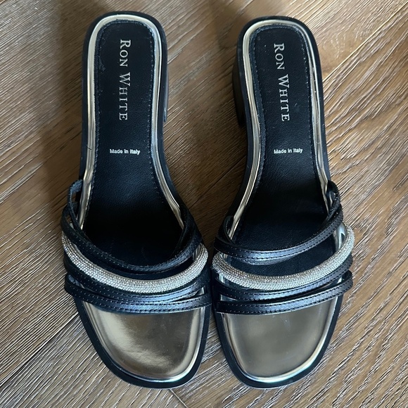 RON WHITE Vega Rhinestone Slide Sandal In Onyx Silver - Picture 3 of 15